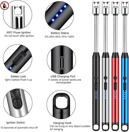 USB Rechargeable Electric Arc Lighter with Flexible Neck Steel Electronic Gas Lighter