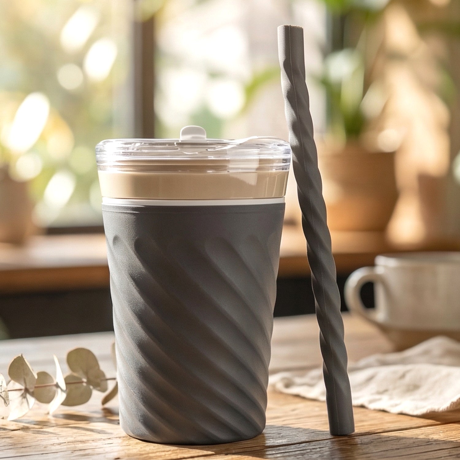 Swirl Design Drinking Tumbler Cup With Lid And Straw (1 Pc)